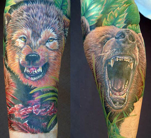 Bear and a Wolf tattoo : Tattoos : Bear and a Wolf tattoo : Tattoos :